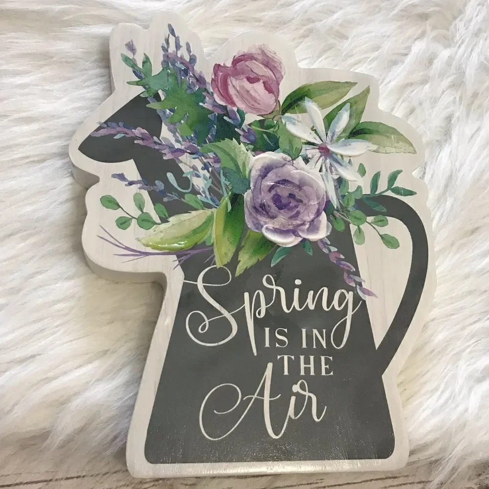 Farmhouse Spring Decor Watering‎ Can Flowers Wooden